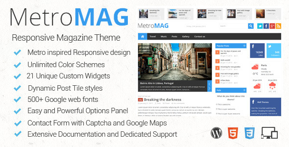 Free Download : Metro Magazine Responsive Premium WordPress Themes